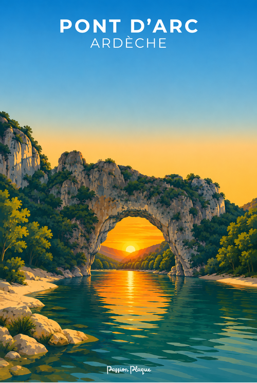 Plaque métallique décorative - Pont d'Arc Coucher de soleil - Ardèche